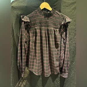 Black and purple check sheer smock style top. BNWT